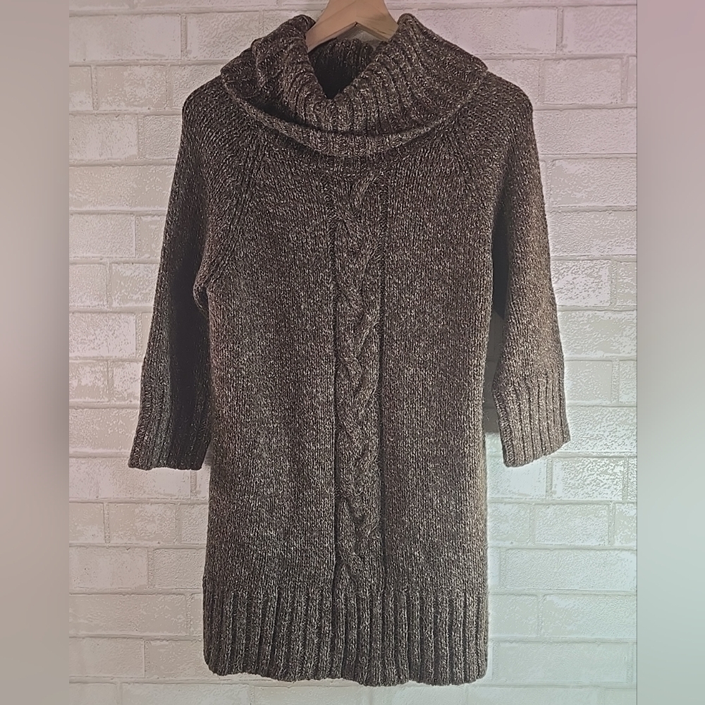 Fenn Wright Manson Women's Sweater Brown Cowl Neck 1/2 Sleeve Chunky Knit Large